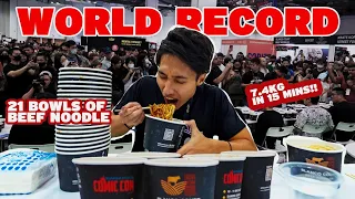 21 BOWLS OF BEEF NOODLES EATEN IN 15 MINUTES! | COMIC CON BEEF NOODLE EATING CONTEST WORLD RECORD!