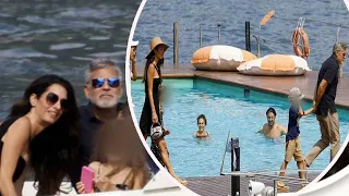 George Clooney, 62, and wife Amal, 45, enjoy a relaxing boat ride with their twins