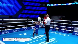 Нурканат Райыс (75 кг) побывал в нокдауне, но вышел в 1/8 финала ЧМ-2023 по боксу
