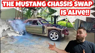 CUTTING UP A PERFECT NEW MUSTANG!  1965 FORD BODY GETS NEW CHASSIS & ITS RUNNING! KUSTOM HOT RAT ROD