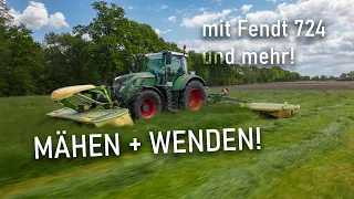 erster Schnitt 2023! | Mähen+Wenden mit Fendt, Krone, MBtrac, Valtra, JohnDeere | Landwirtschaft
