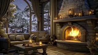 Cozy Cabin Ambience & Snowfall Relieves Insomnia - ASMR Cozy Fireplace and Wind Sound to Sleep ⛄