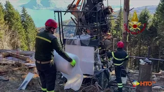 Vigili del Fuoco - Stresa (VB), Operazioni recupero cabina funivia del Mottarone - www.HTO.tv