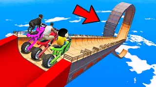 FRANKLIN TRIED IMPOSSIBLE SPIRAL LOOP SHAPED MEGA RAMP PARKOUR CHALLENGE BY CARS & BIKES IN GTA 5