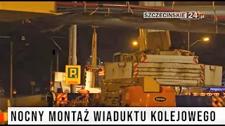 Nocny montaż wiaduktu kolejowego nad ul. Kolumba