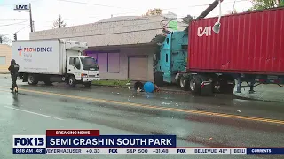 Semi crashes into South Park building