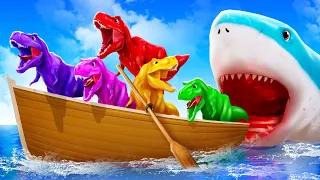 4 Color Trex Dinos vs Giant Shark Epic Battle - Dinosaur Fights | Jurassic World Dinosaurs Videos