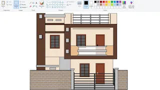 How to draw Beautiful House / Home in computer using Ms Paint | Bunglow House Drawing.