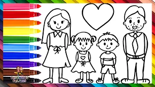 Desenhar e Colorir uma Família 👩👨👧👦🌈 Desenhos Para Crianças