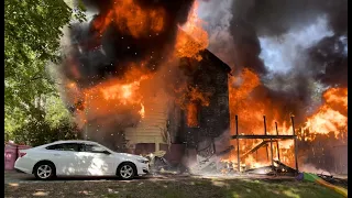 Fully involved house fire in Uxbridge, Massachusetts