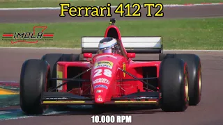 Ferrari 412 T2 | V12 Engine | INSANE Sound, Downshifts, Flames | Imola Circuit | F1 Clienti
