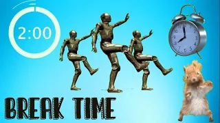 Two minute break timer with funny dancing animals