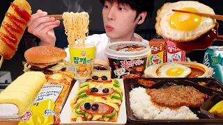 ASMR MUKBANG Convenience store food, pizza, ramen, corn dog, chicken, hamburger, eating CVS