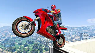 GTA V - IRON SPIDER-MAN Motorcycle Stunts/Jumps (Euphoria Physics) Ep.03