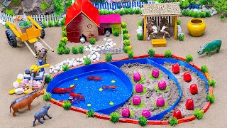 DIY mini Farm Diorama with EGG SHAPED fish pond vs Apple Garden | Cow shed | Supply Water for Animal