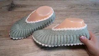 Домашние уютные следки спицами | Homemade slippers knitting pattern