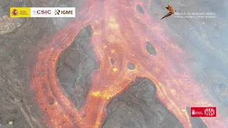 11/10/21 Detalle velocidad de la lava en los canales más activos. Erupción La Palma. IGME-CSIC