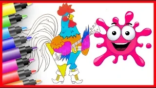 HOW TO DRAW Rooster Coloring Video For Kids   🔴 Fun Rainbow