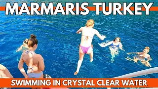 SWIMMING IN CRYSTAL CLEAR WATER MARMARIS TURKEY 2023 DAILY BOAT TOUR | 4K UHD 60FPS