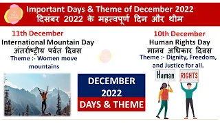 Important Days & Theme of December 2022 दिसम्बर 2022 के महत्वपूर्ण दिन और थीम#Decembermonththeme2022