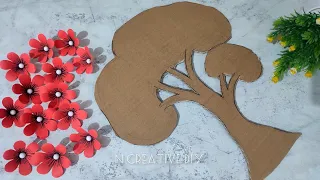 Unique tree wall hanging craft | Paper flower wall decor | Diy Cardboard craft | Diy room decoration