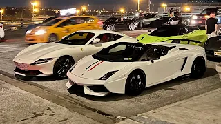 30+ Supercars Take Over New York City at Midnight! Aventador SVJ, F8 Tributo, 765LT, and More!