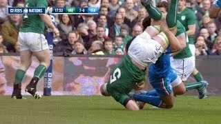 Leonardo Sarto big tackle on Paul O'Connell - Ireland v Italy 8th March 2014