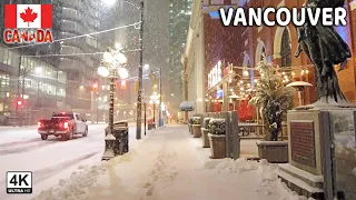 🇨🇦 【4K】❄️❄️❄️ EXTREME SNOWSTORM 2024 in Downtown Vancouver BC, Canada. Travel Canada. Relaxing walk.