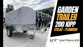 Garden Trailer 200 KIPP 200x106 cm [with a high frame, grey tarpaulin and jockey wheel]