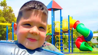 BEST PARK PLAYGROUND EVER! Caleb and MOM Plays at Fun Outdoor Playground with GIANT SLIDES for Kids!