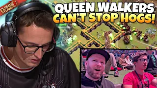 Synthé uses INSANE MASS HOG attack against Queen Walkers in Clash World FINALS! Clash of Clans