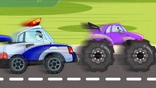 Monster Trucks vs Police Cars - Action-Packed Chase to Catch the Monster Trucks | Funny Car Cartoon