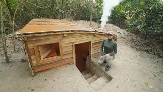 25 Days Building Survival Underground Dugout Bushcraft Shelter In Wild, Clay Fireplace