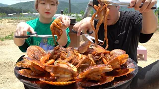 엄청난 대식가 히밥 님과 솥뚜껑 [[해물갈비찜(Braised Spicy Seafood with Beef ribs)]] 요리&먹방!! - Mukbang eating show