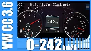 VW CC 3.6 V6 FAST! 0-242 km/h 300 HP LAUNCH CONTROL Acceleration Beschleunigung Test Autobahn