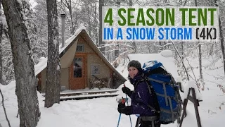 WINTER CAMPING IN A 4 SEASON TENT DURING A SNOW STORM! (4K) DAY 1