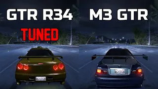 Tuned Nissan Skyline GTR R34 vs BMW M3 GTR - Need for Speed Carbon (Drag Race)