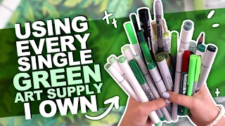 GOING GREEN?! | Drawing Something Using Every GREEN PENCIL, MARKER, WATERCOLOR, ETC I Own.