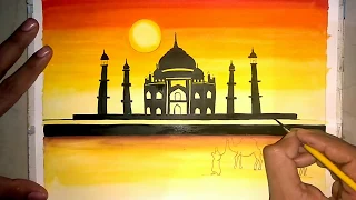 Beautiful painting of Taj Mahal/step by step drawing and painting of Taj Mahal