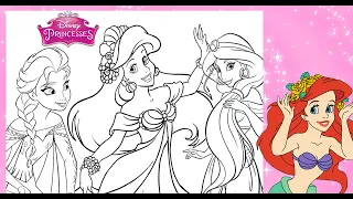 Disney PRINCESSES all TOGETHER Coloring Book ELSA ARIEL JASMINE Coloring Page Color Disney Princess