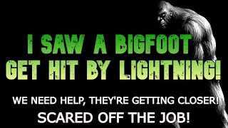 I SAW A BIGFOOT GET HIT BY LIGHTNING!    WE NEED HELP THEY'RE GETTING CLOSER!    SCARED OFF THE JOB!