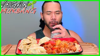 Sweet & Sour Pork-less & Steamed Veggie Dumplings | VEGAN MUKBANG | PitaChew