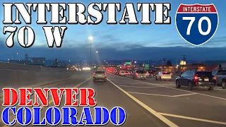 I-70 West - To Downtown Denver at Rush Hour - Colorado - 4K Sunset Highway Drive