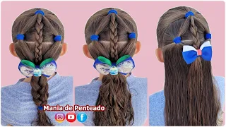 Penteado Escolar Fácil com Elásticos 🎀| Easy School Hairstyle with Rubber Bands for Girls 🥰