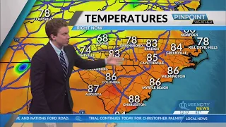 Tuesday Midday Outlook: Upper 80s temps, less humidity