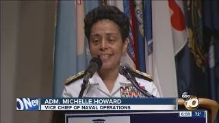 US Navy swears in first female 4-star admiral