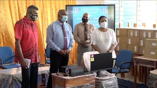 Fijian Minister for Education officiates at the handover of computers and other equipments