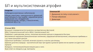 Болезнь Паркинсона  и мультисистемная атрофия - отличия и сходства. Затруднённая диагностика.