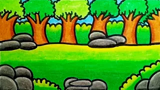 How To Draw Forest Scenery Very Easy Step By Step | Drawing Forest Scenery For Beginners