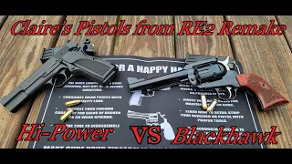 Claire's guns from Resident Evil 2 Remake in real life. Hi Power 9mm VS Ruger Blackhawk 45 ACP